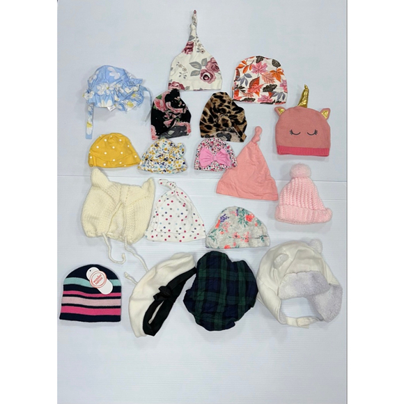 Other - Lot of 18 Baby Girl Assorted Hats Bundle One Size Multi-color Pink